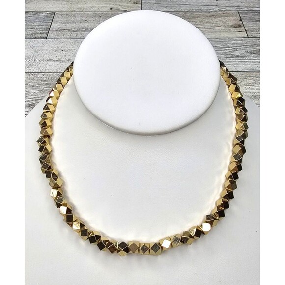 BaubleBar Shiny Gold Tone Square Bead Choker Necklace 14.5" + 3" Ext. - Picture 1 of 3
